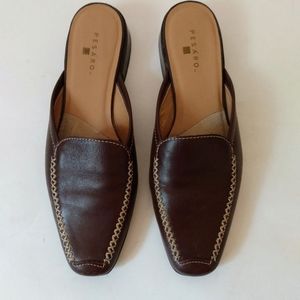 Pesaro Brown Leather Slide On Flat Shoes sz 7M